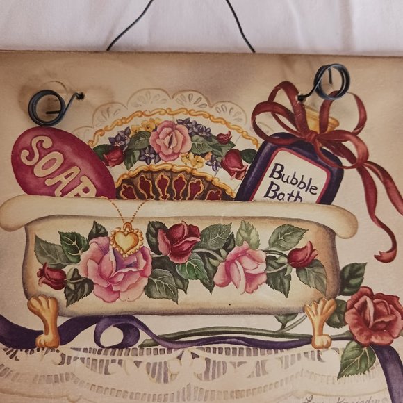 Bathroom Wall Decor Vintage Picture Plaques LOT OF 2 Flower Soap Bath Sink CUTE! - Picture 7 of 10